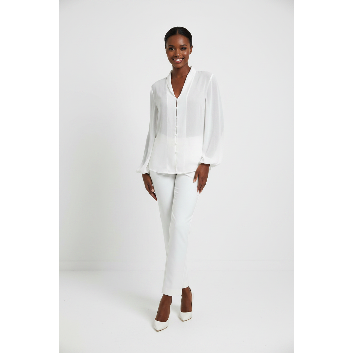 Sexy Lantern Sleeve See-through Chiffon Blouse