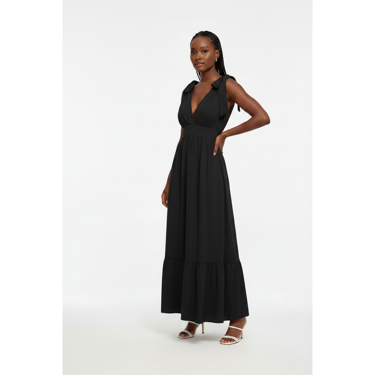 Deep V-Neck Sleeveless Maxi Dress