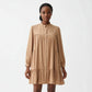 Vintage Ruffled Front Button Long Sleeve Dress