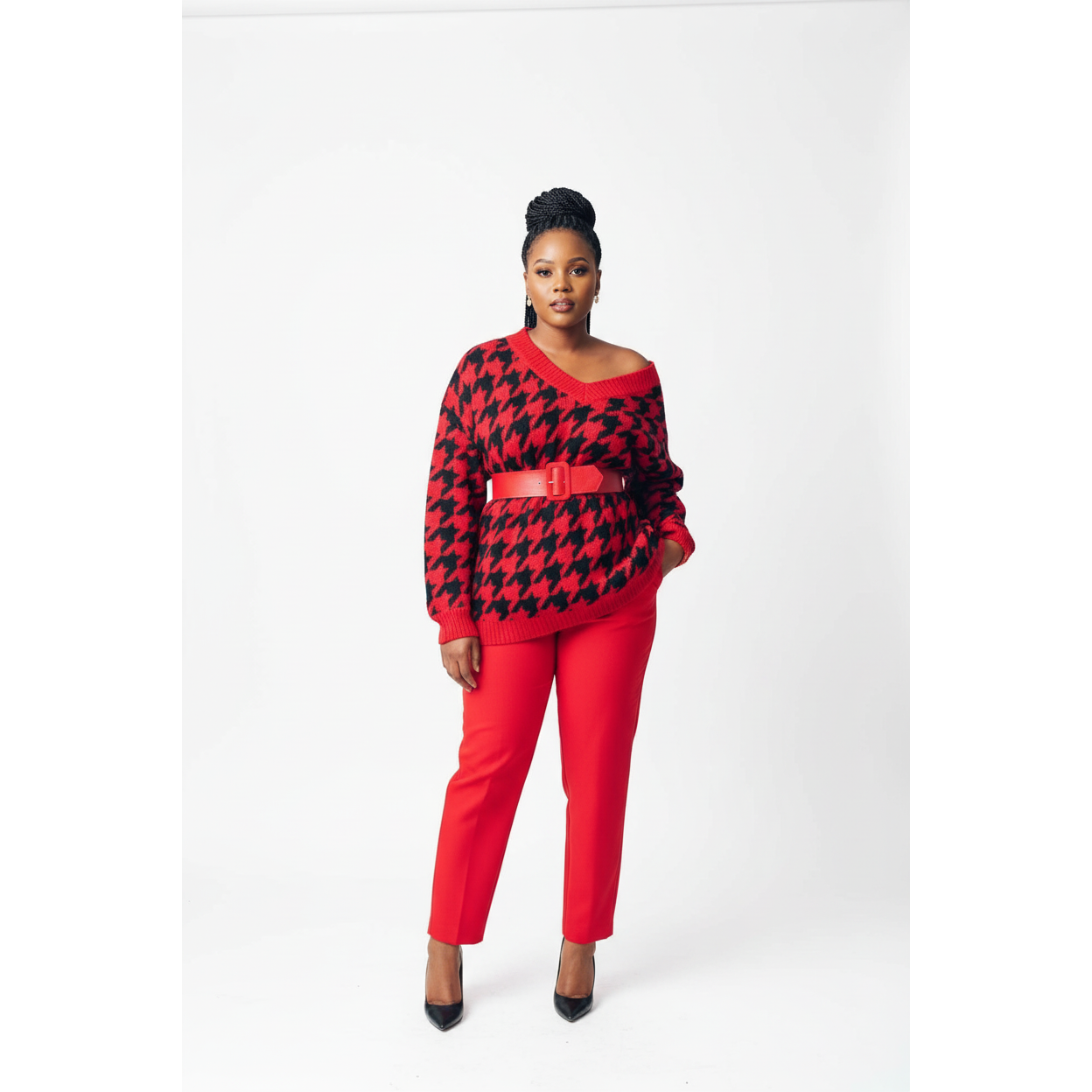 Vintage Loose Plaid V-neck Pullover