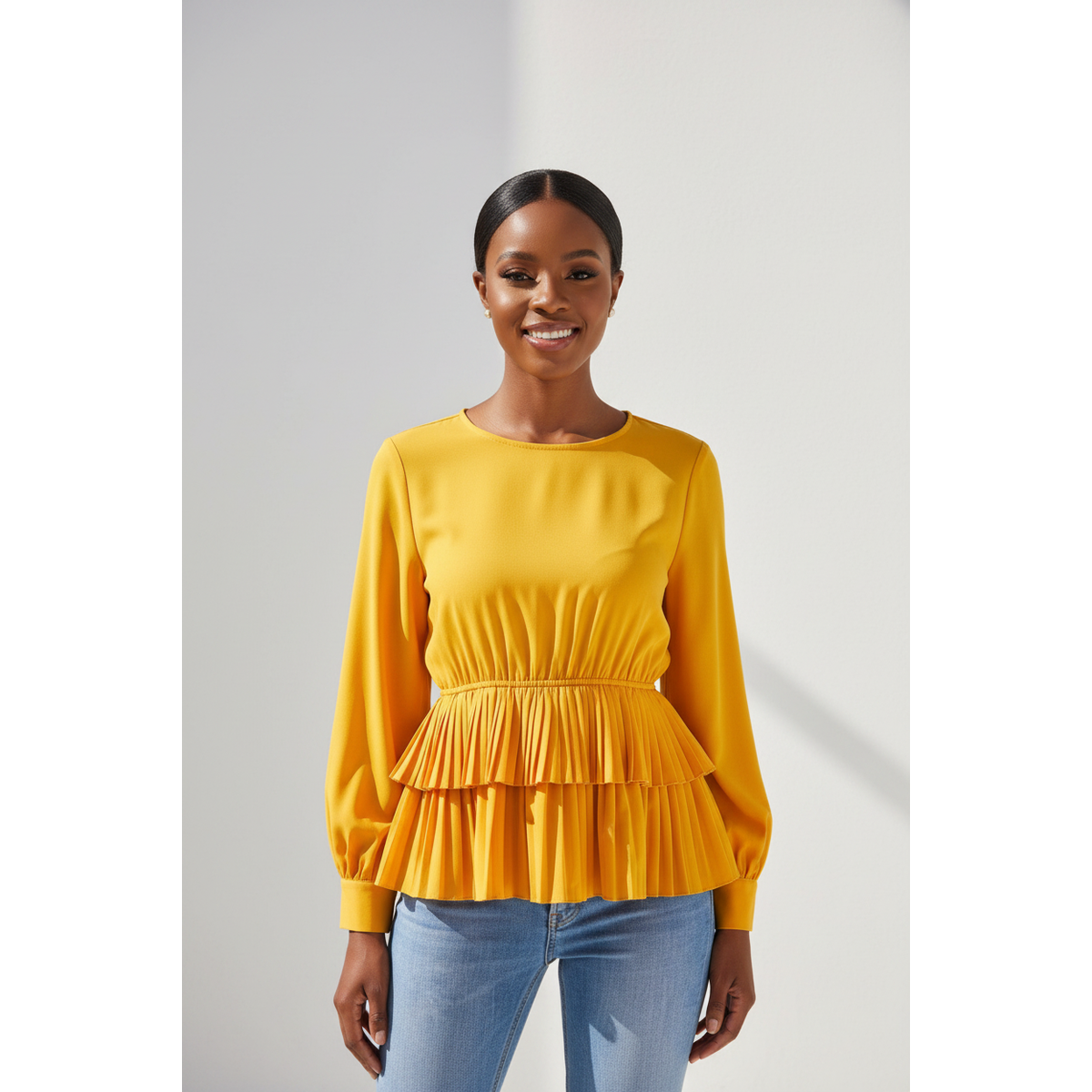 Round Neck Long Sleeve Blouse
