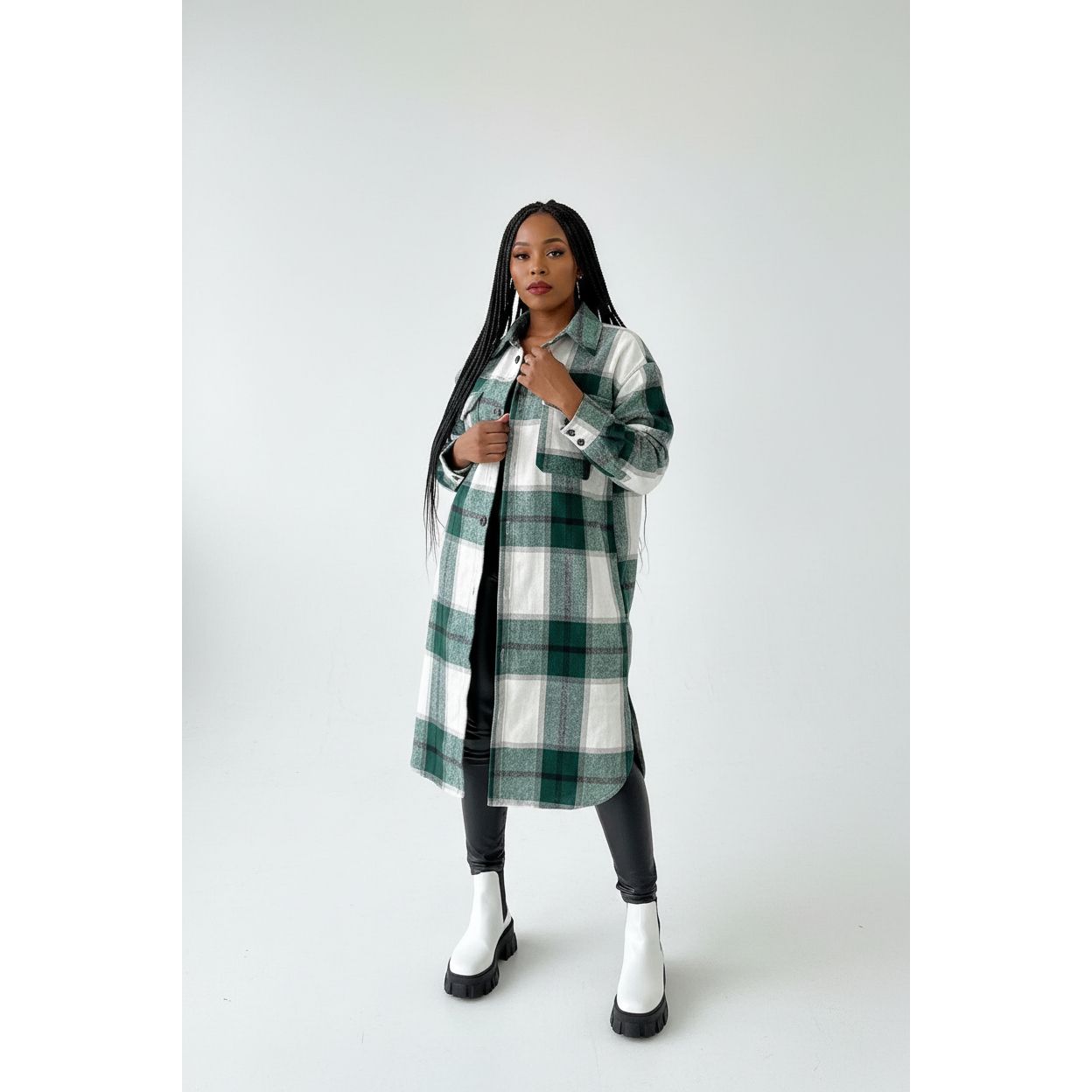 Plaid Pocket Winter Long Shirt