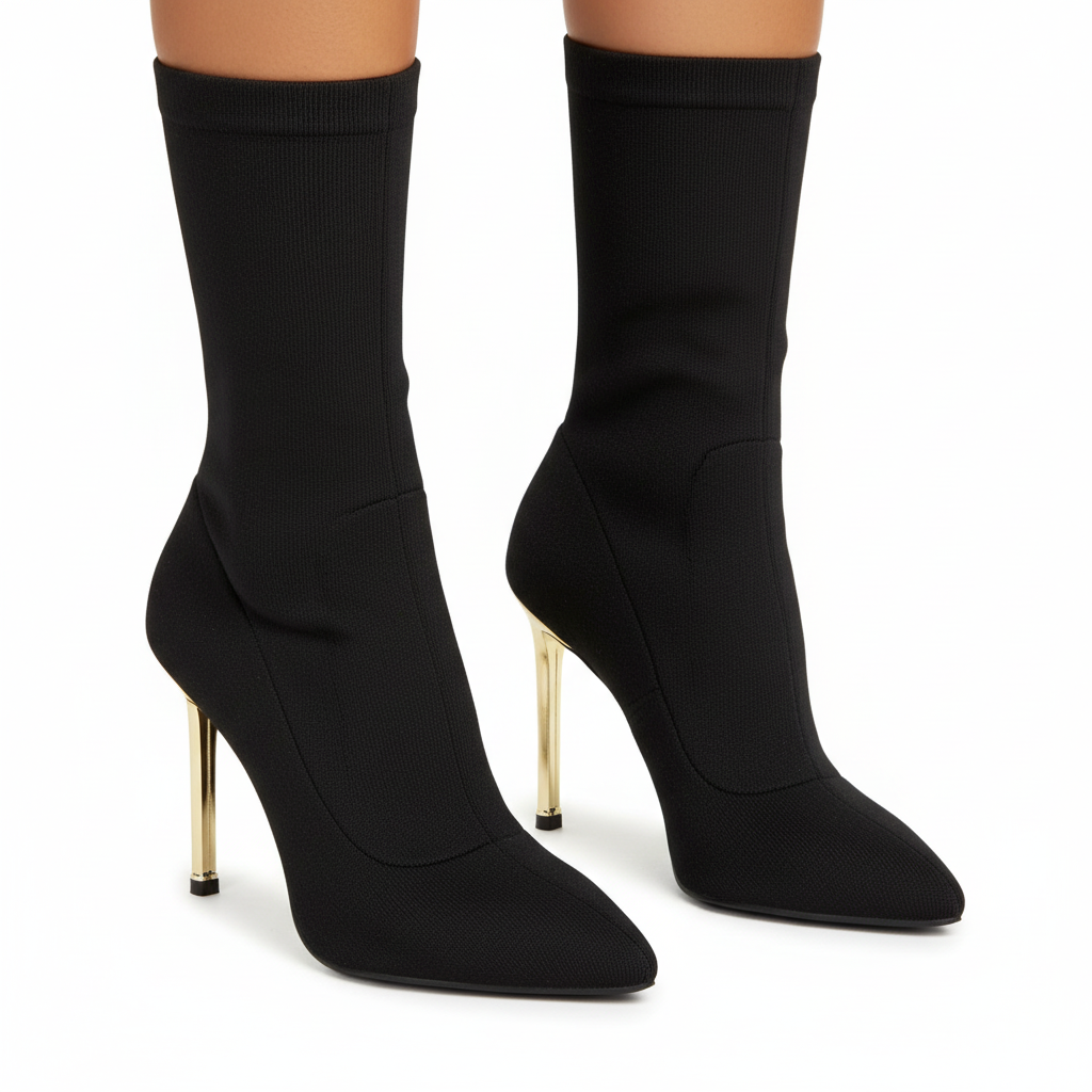 Golden Pencil Heels Ankle Boots