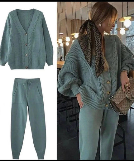 Solid Color Woolen Top and Pant Set
