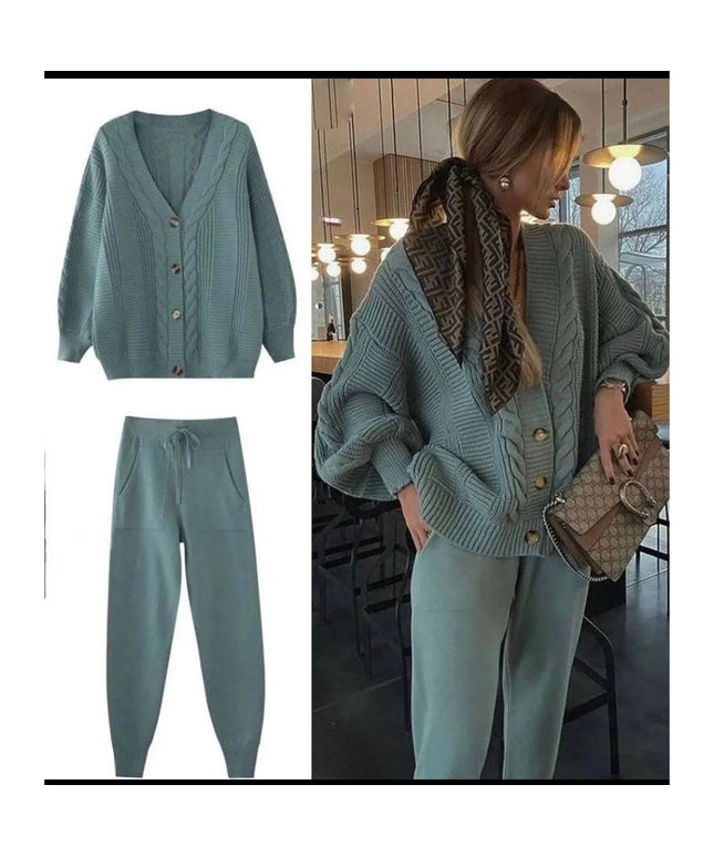 Solid Color Woolen Top and Pant Set