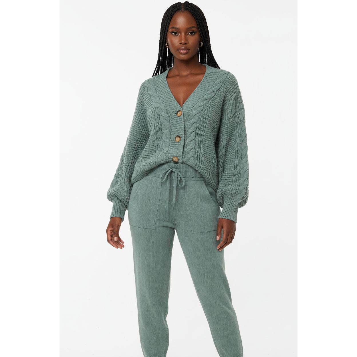 Solid Color Woolen Top and Pant Set
