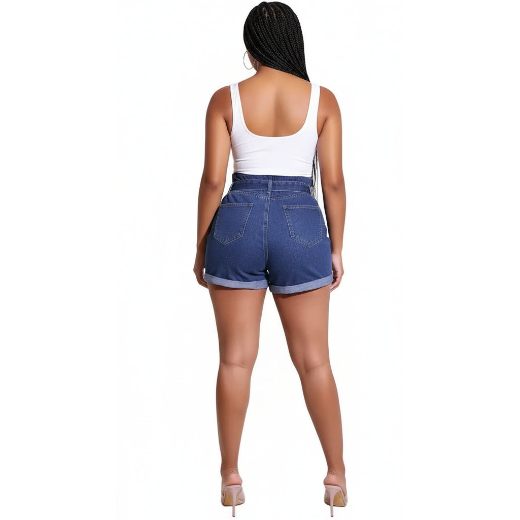 High Waist Distressed Denim Short