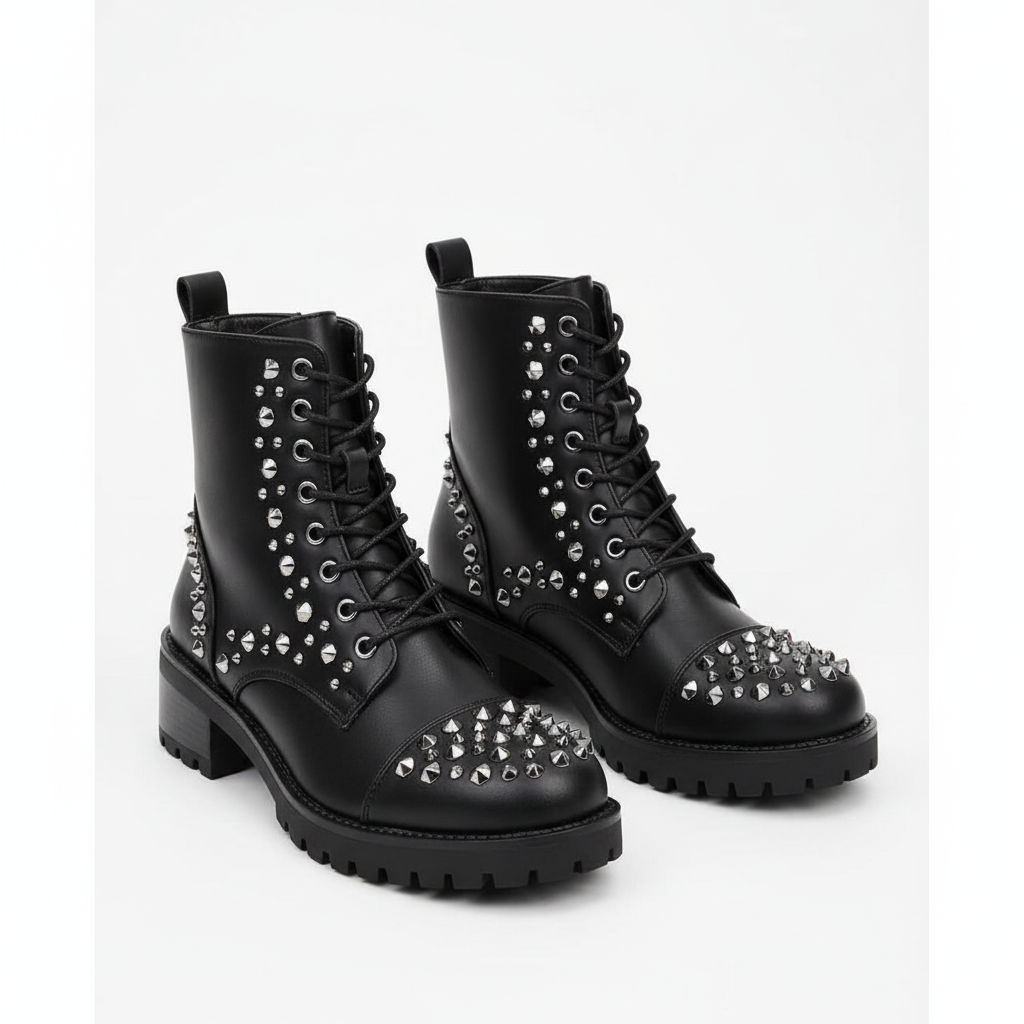 Studded Lace Up Ankle Boots