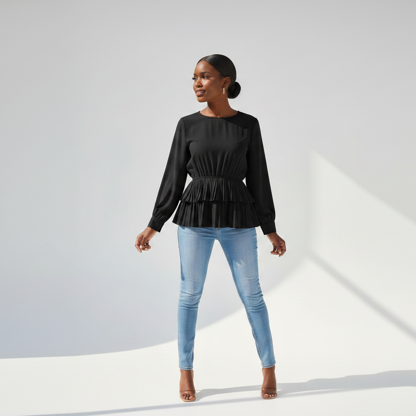 Round Neck Long Sleeve Blouse