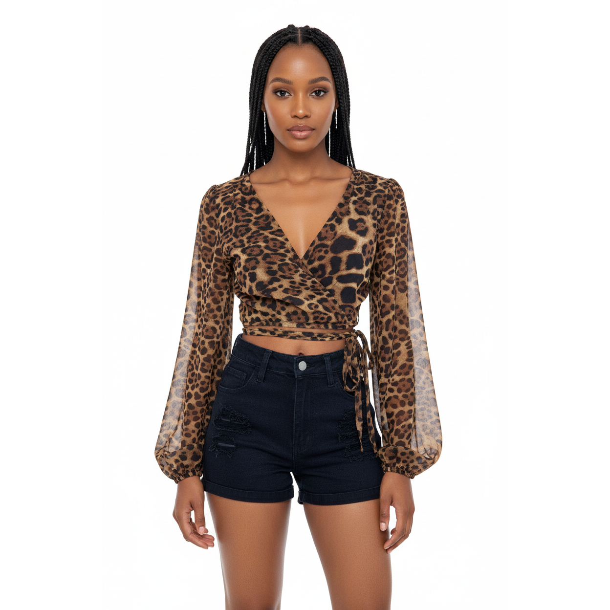 Lace up Back Leopard Print Top
