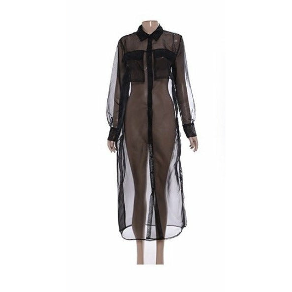 Long Mesh See-Through Cardigan