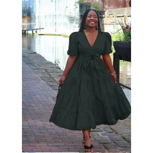 V-Neck Maxi Bubble Plus-size Dress