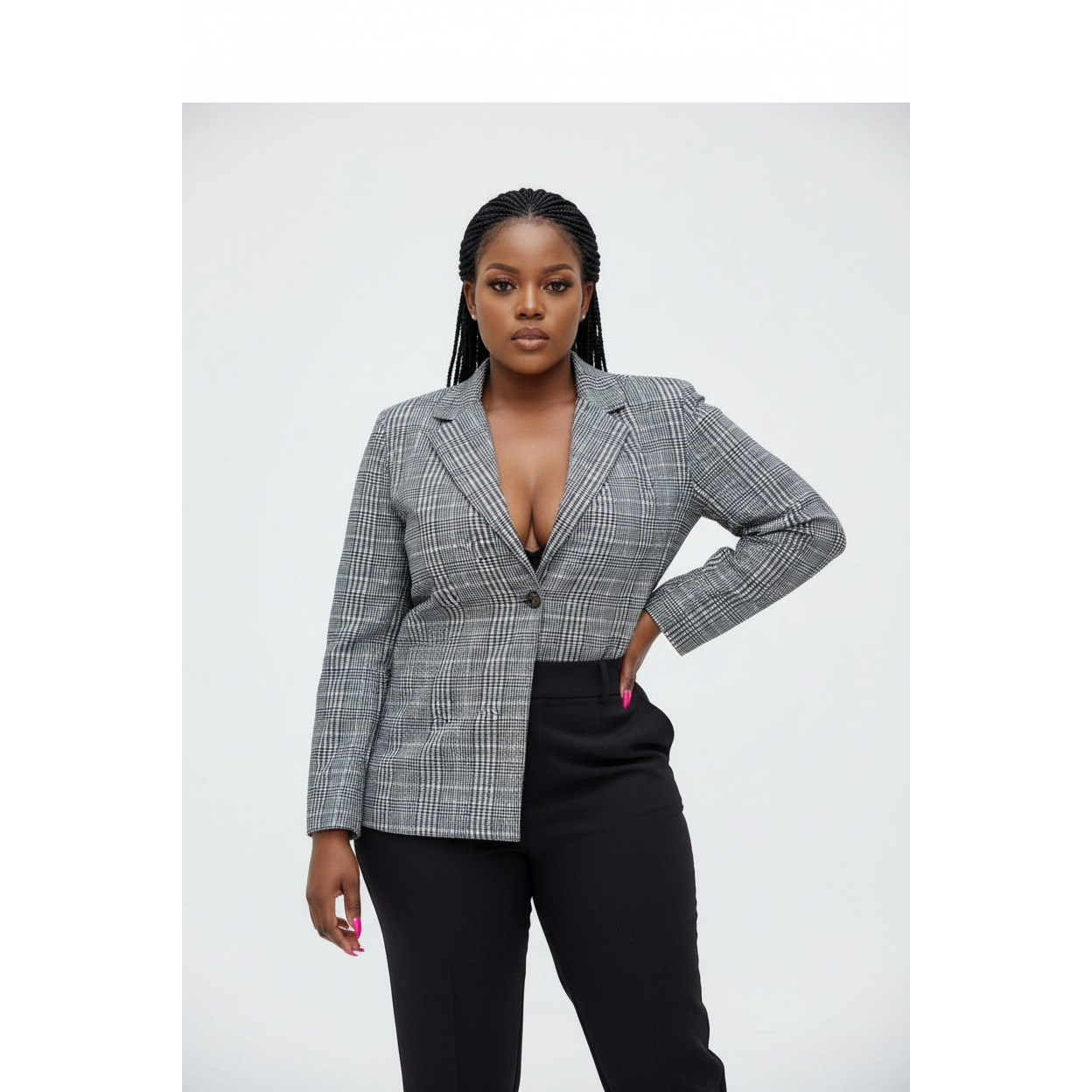 One Button Plaid Blazer