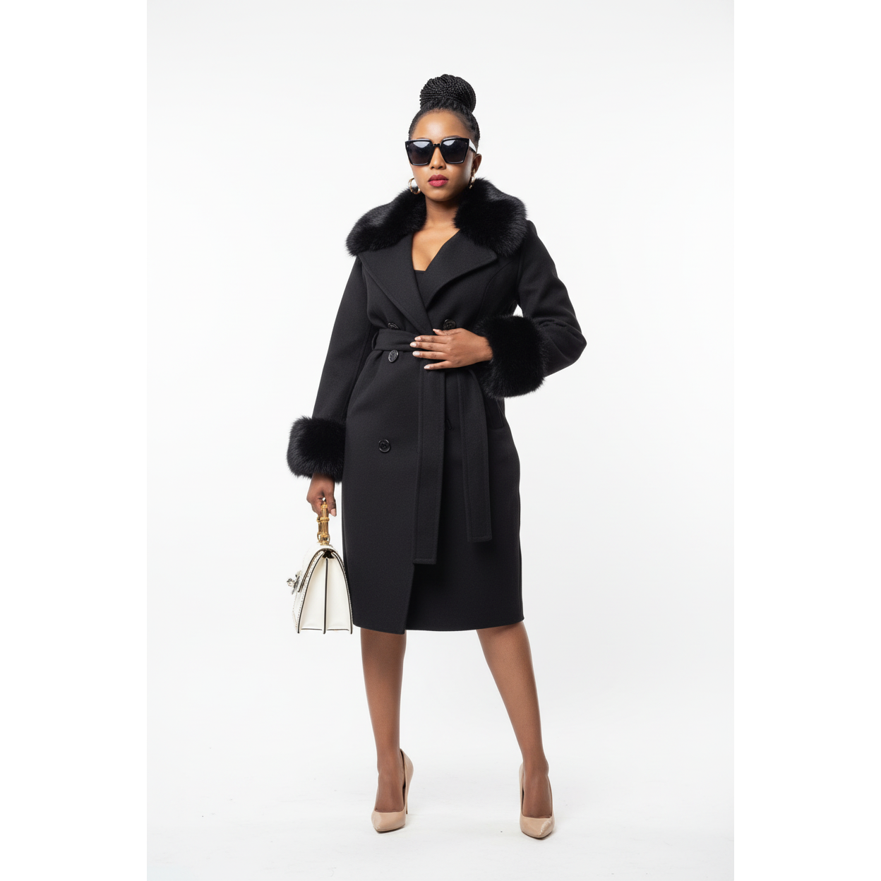 Fox Fur Collar Woolen Long Overcoat