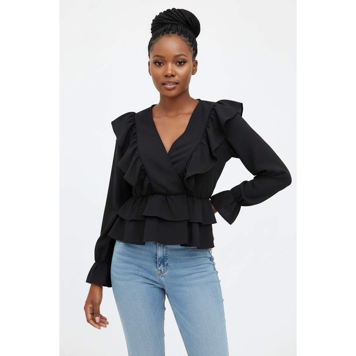 V-Neck Flare Sleeve Blouse