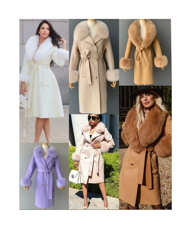 Fox Fur Collar Woolen Jacket Long Overcoat