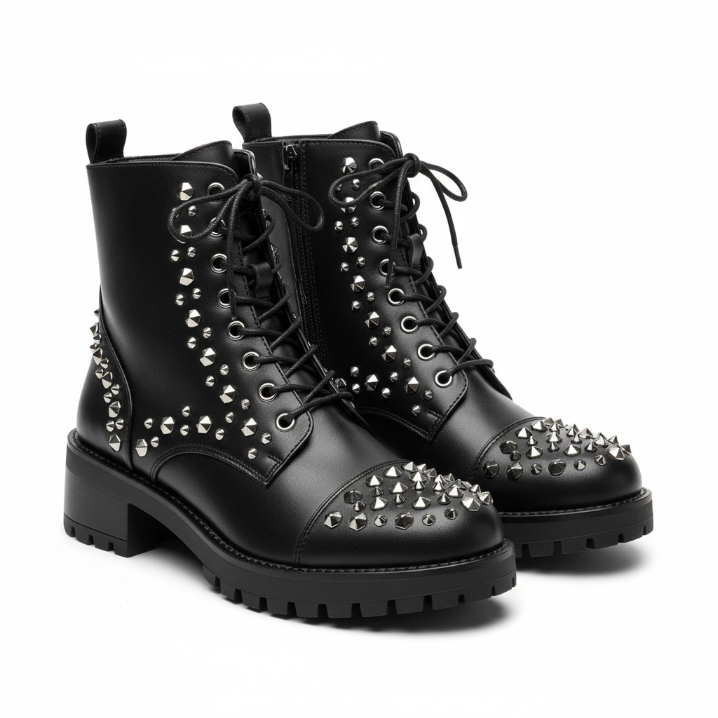 Studded Lace Up Ankle Boots