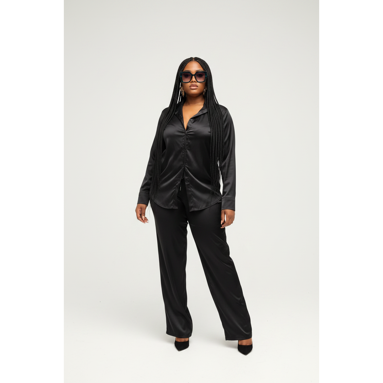 Women's Silky Shirt & Trouser Two-Piece Set