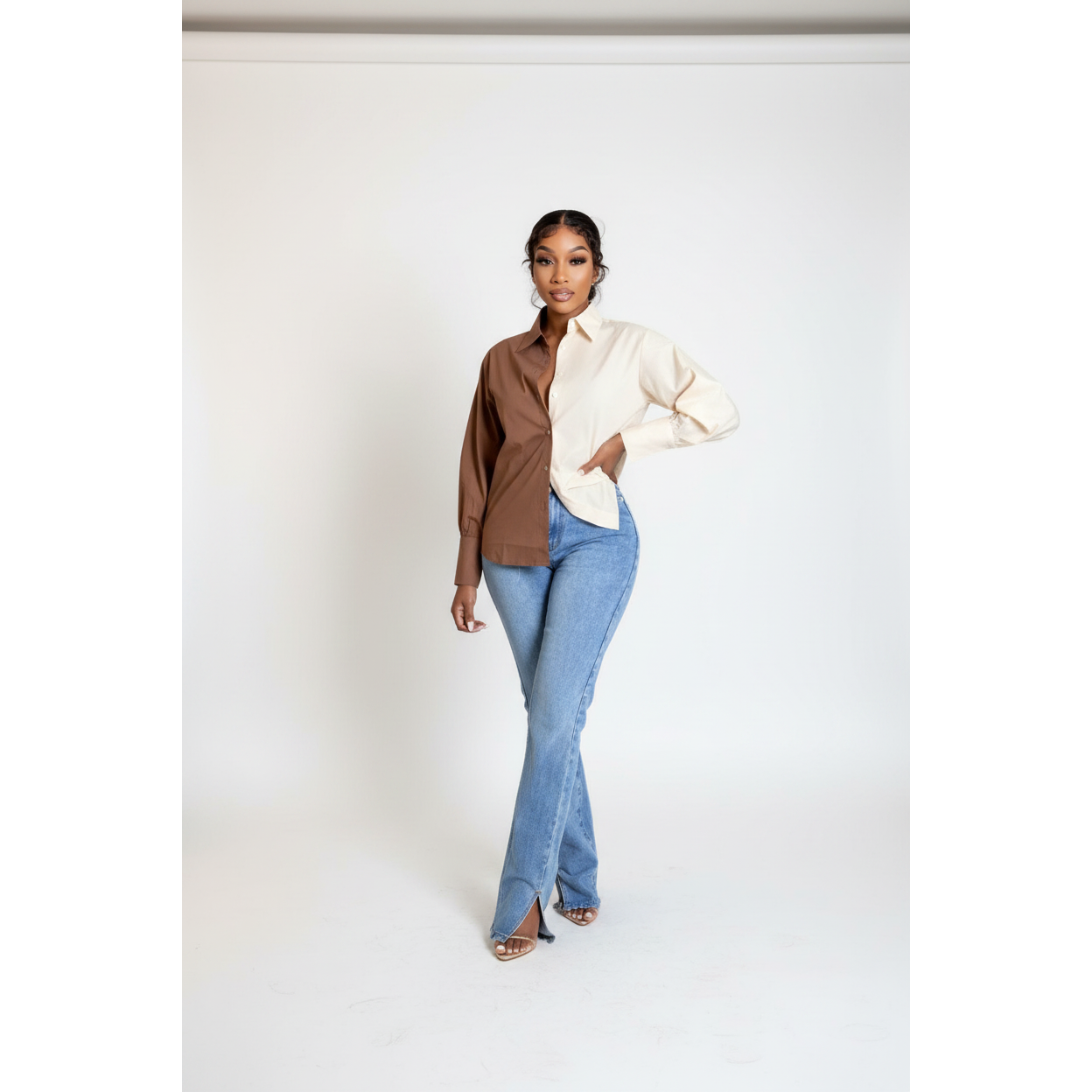 Color block long sleeve shirt