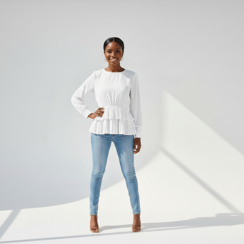 Round Neck Long Sleeve Blouse