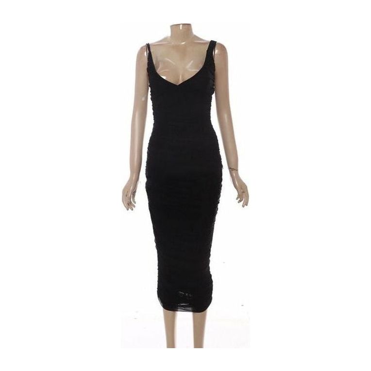 V-Neck Sleeveless Ruched Dress