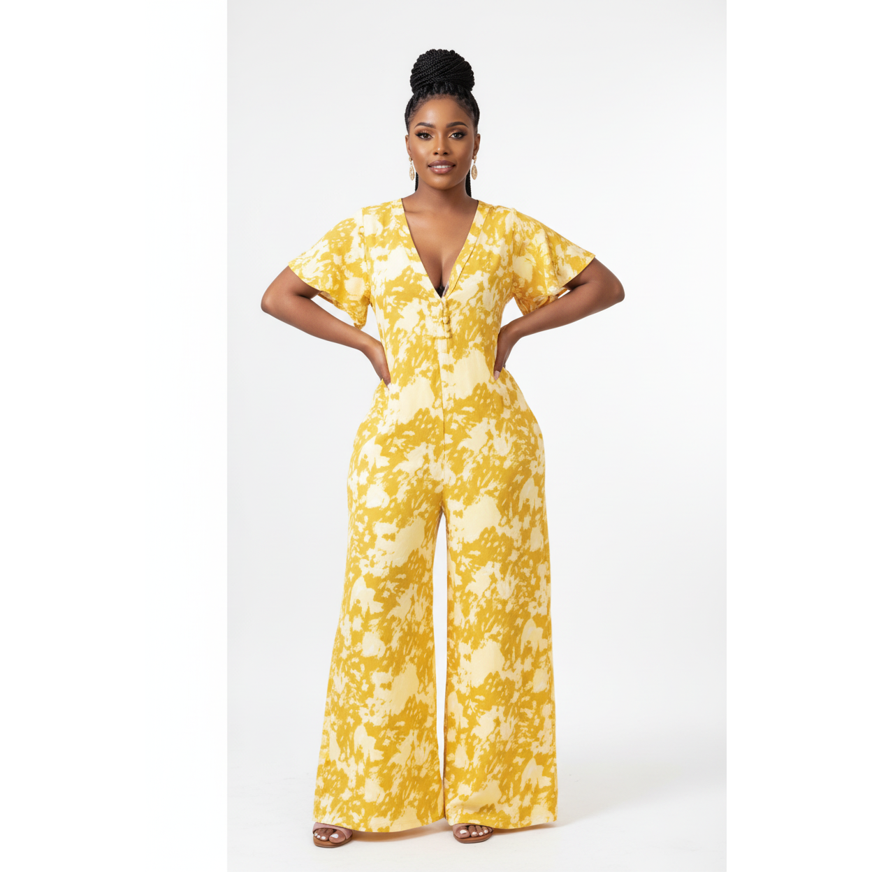 V-Neck Wide Leg Overall Jumpsuit