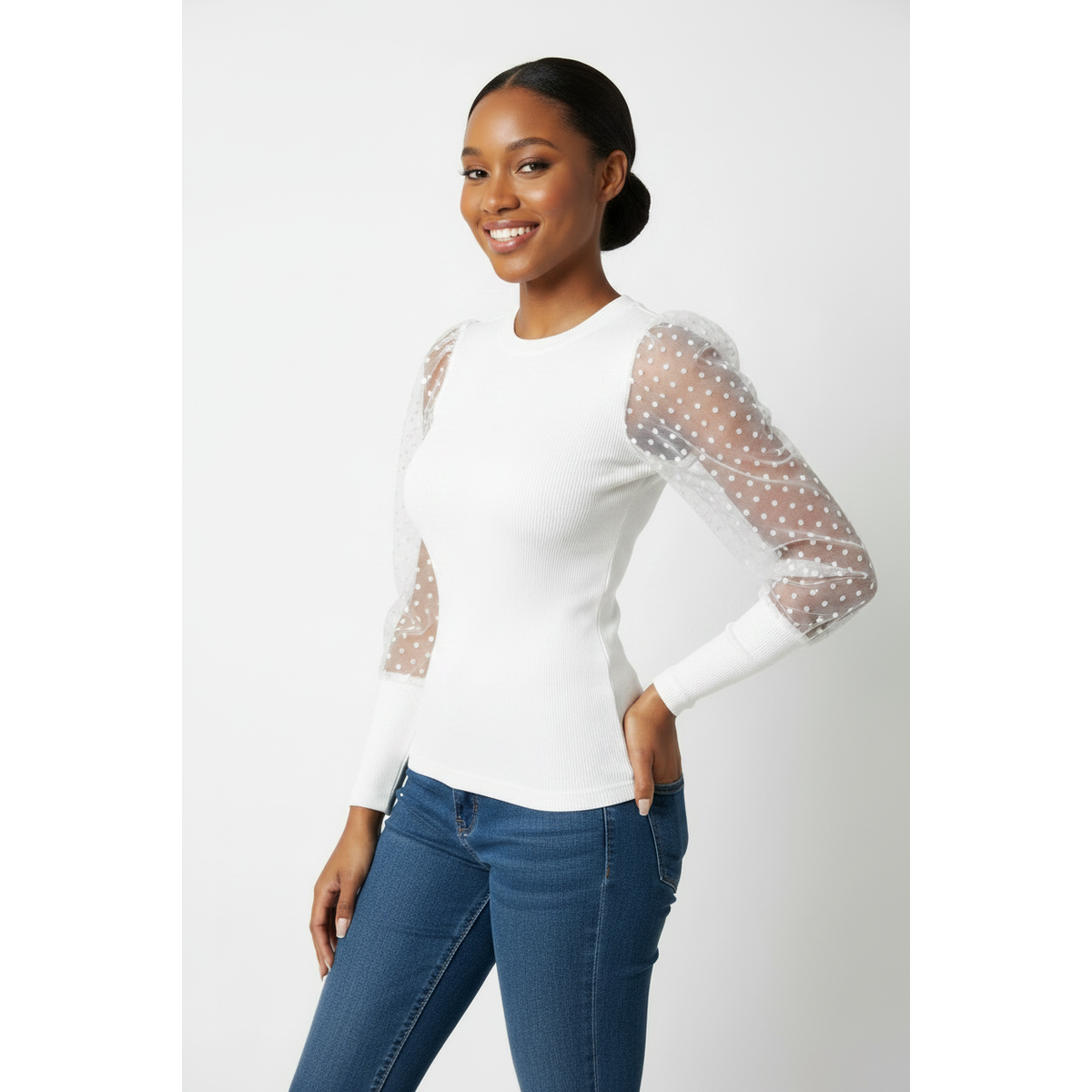 Mesh Puff Sleeve Elegant Tops