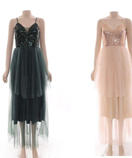 Sleeveless V-neck Sequins Prom Dress
