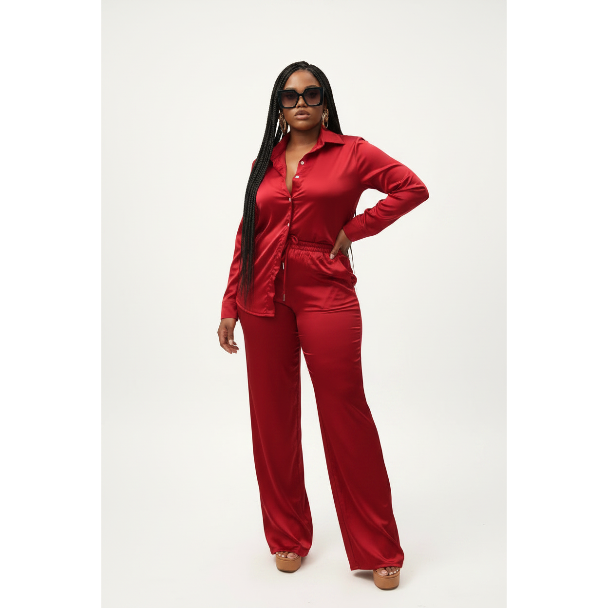 Women's Silky Shirt & Trouser Two-Piece Set