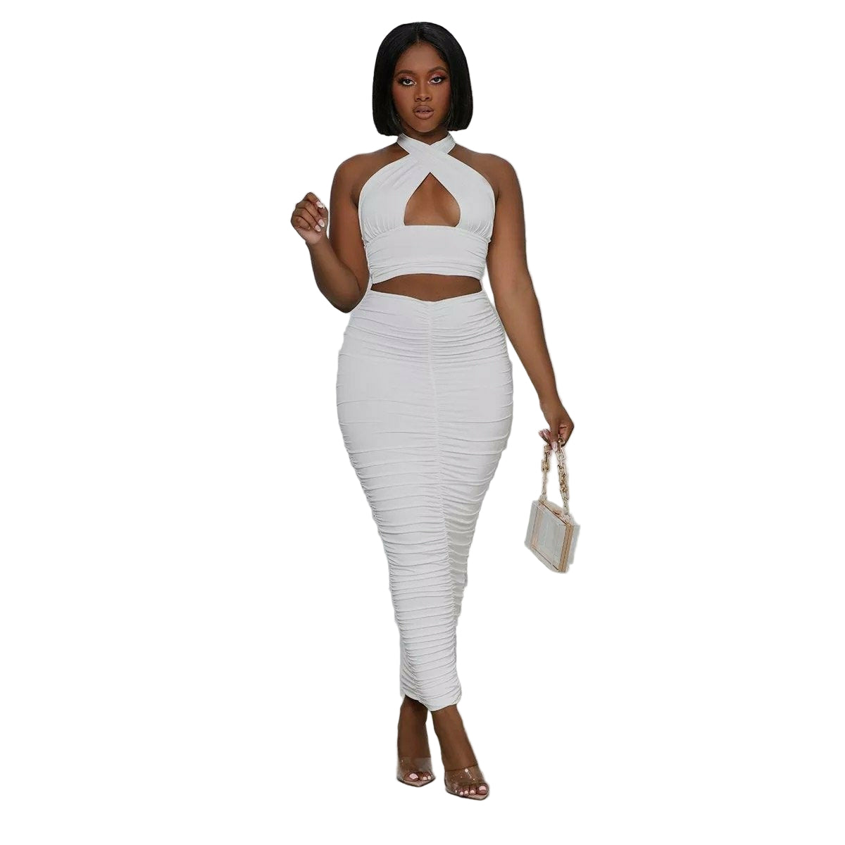 Sexy Halter Backless Top Maxi Skirts Set