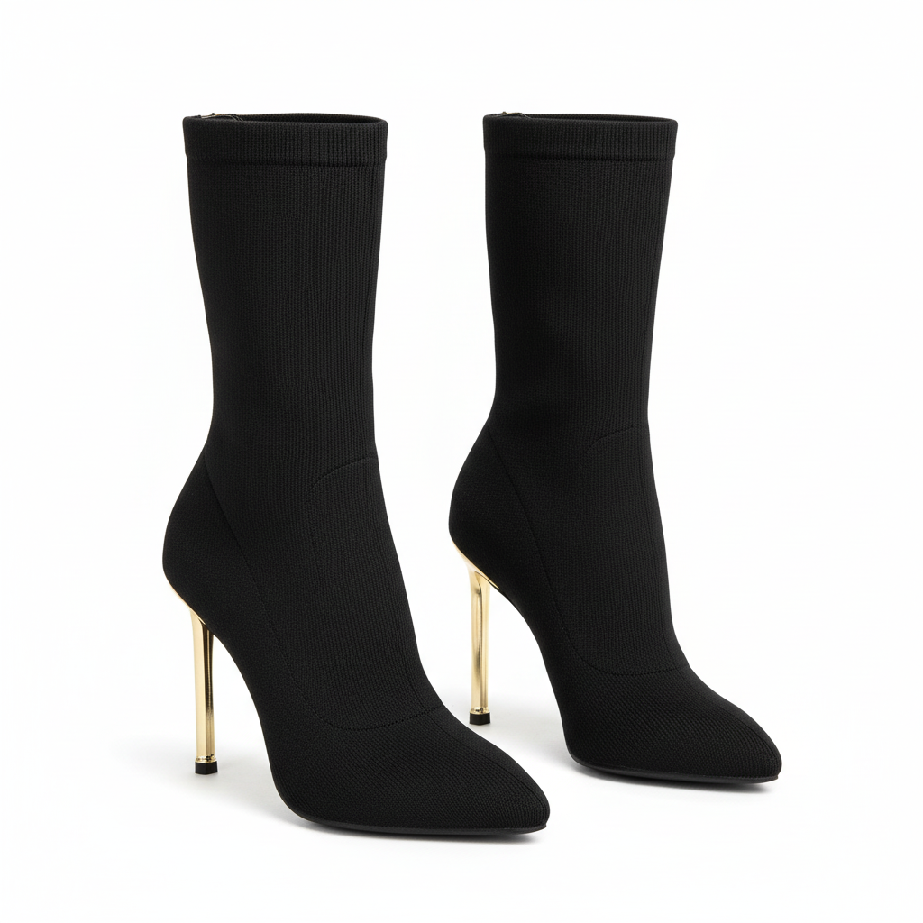 Golden Pencil Heels Ankle Boots
