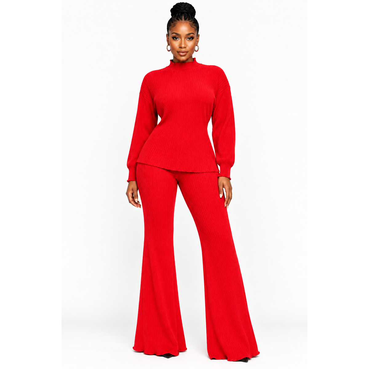 Women's Long Sleeve Top & Pleated Skirt 2-Piece Set