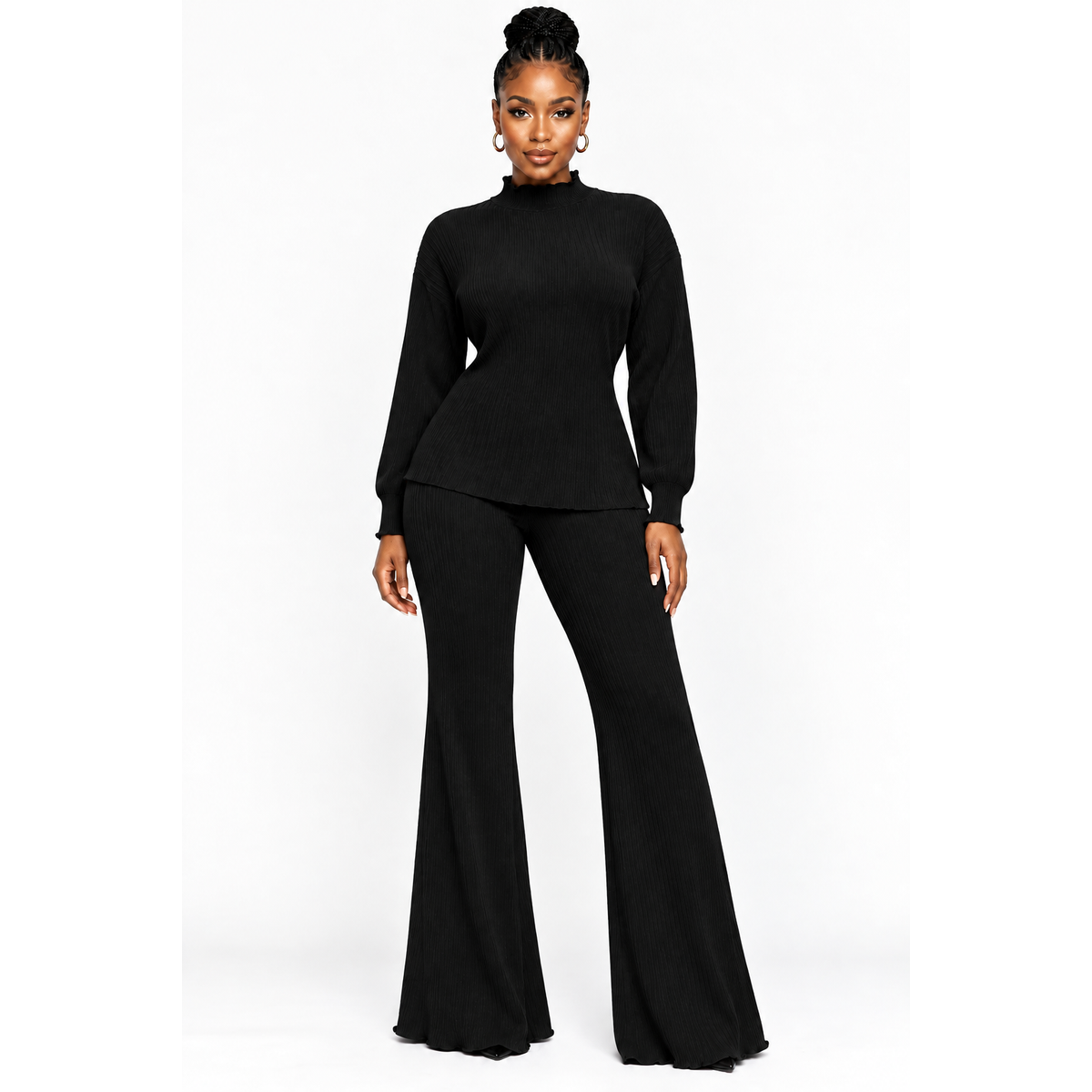 Women's Long Sleeve Top & Pleated Skirt 2-Piece Set