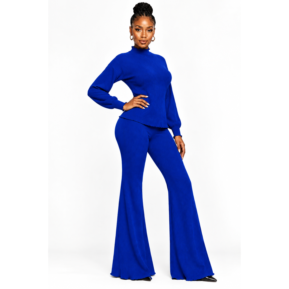 Women's Long Sleeve Top & Pleated Skirt 2-Piece Set