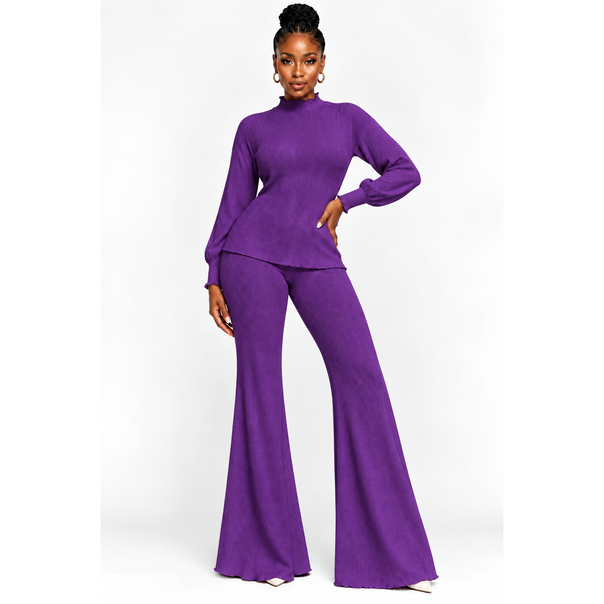 Women's Long Sleeve Top & Pleated Skirt 2-Piece Set