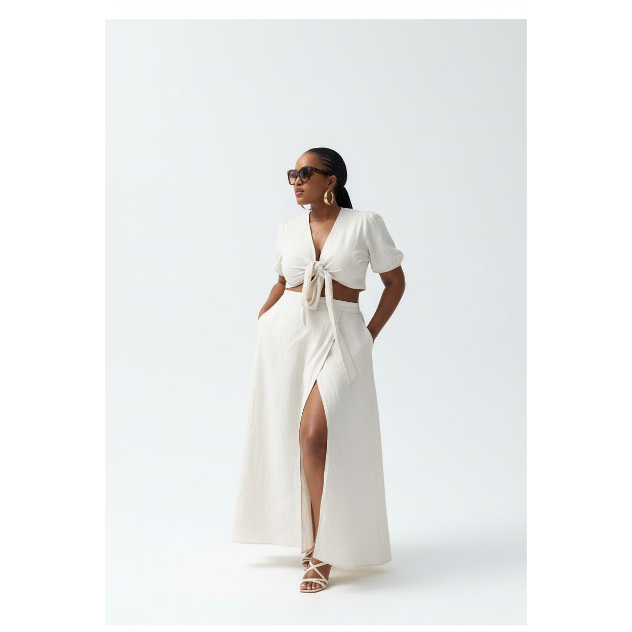 Side Slit Skirt & Knotted Tie Top Set