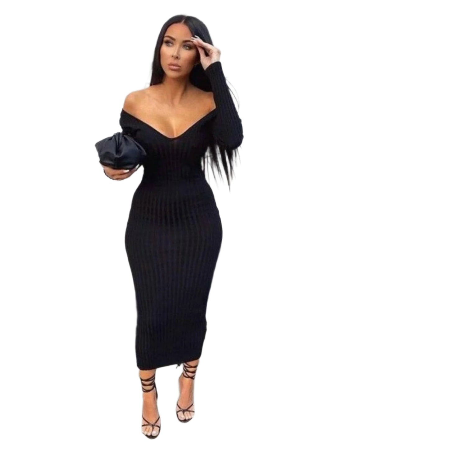 Deep V-Neck Sweater Dress