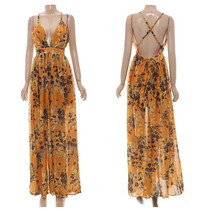 V-Neck Floral print Long Summer Dress