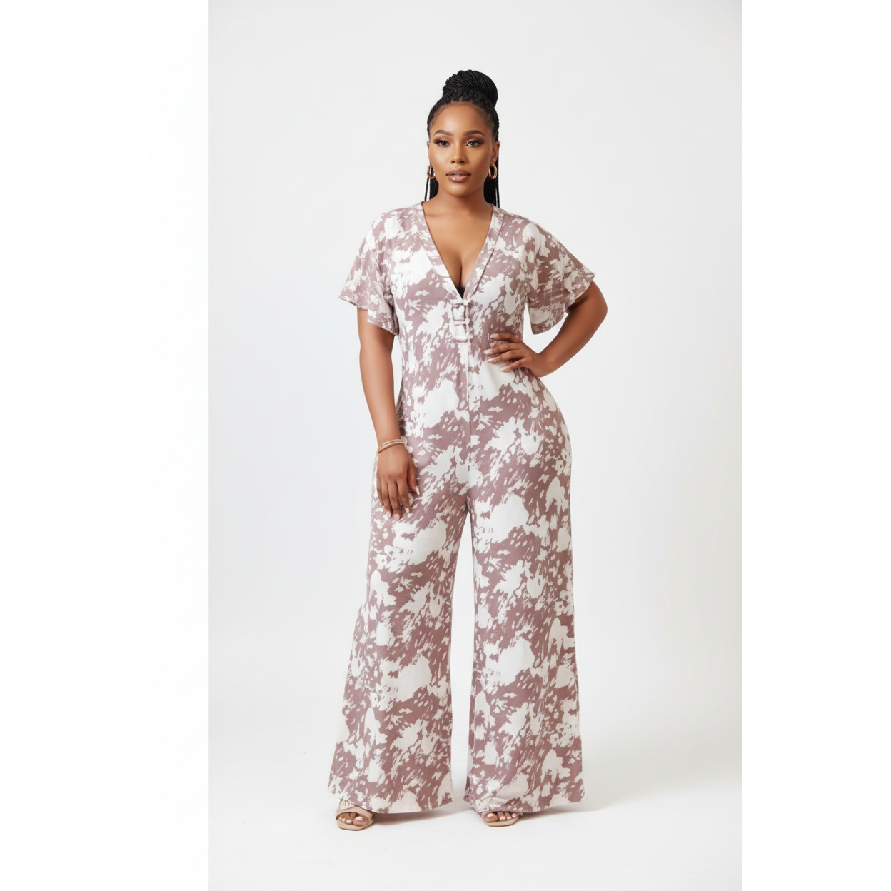 V-Neck Wide Leg Overall Jumpsuit