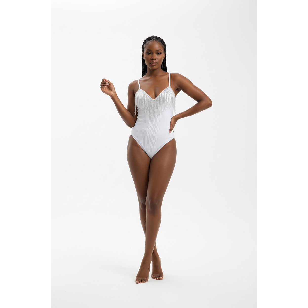 V-Neck Fringe Detailed Bodysuit