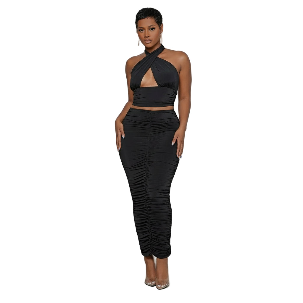 Sexy Halter Backless Top Maxi Skirts Set