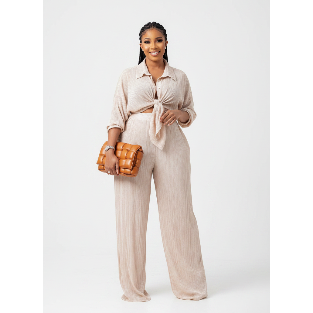 High Waisted Palazzo Pants and Shirt Set