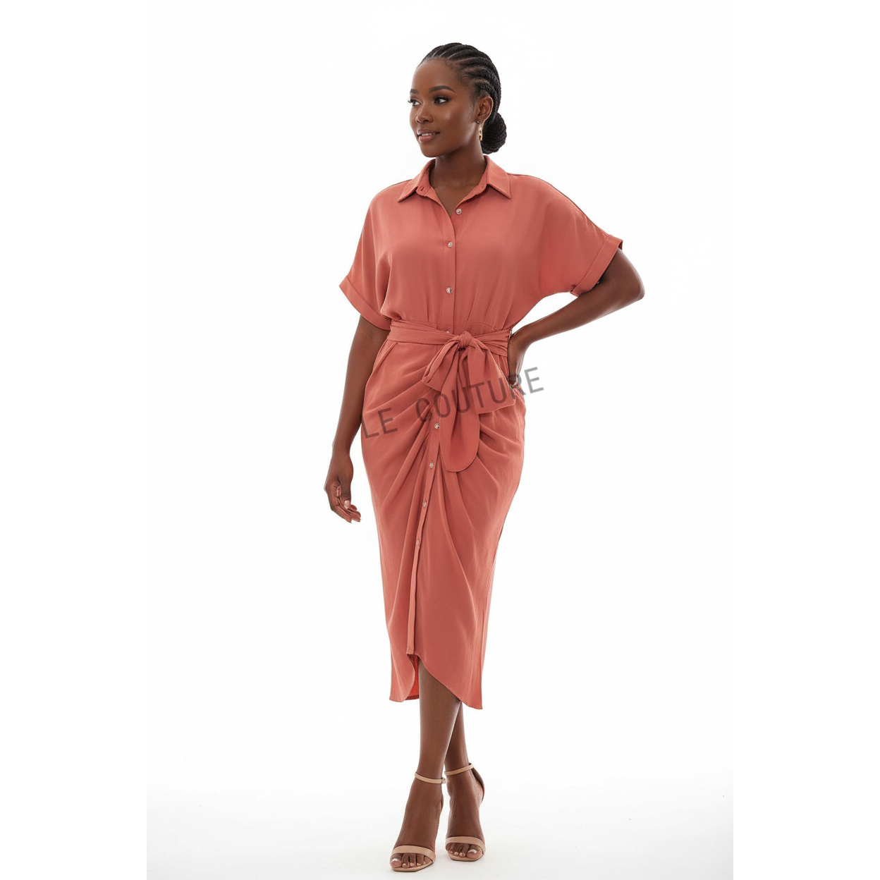 Short Sleeve Button Detailed Asymmetric Dress