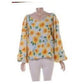 Lantern Sleeve Printing V Neck Floral Print Blouse