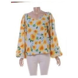 Lantern Sleeve Printing V Neck Floral Print Blouse