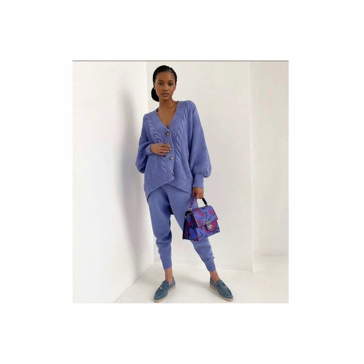 Solid Color Woolen Top and Pant Set