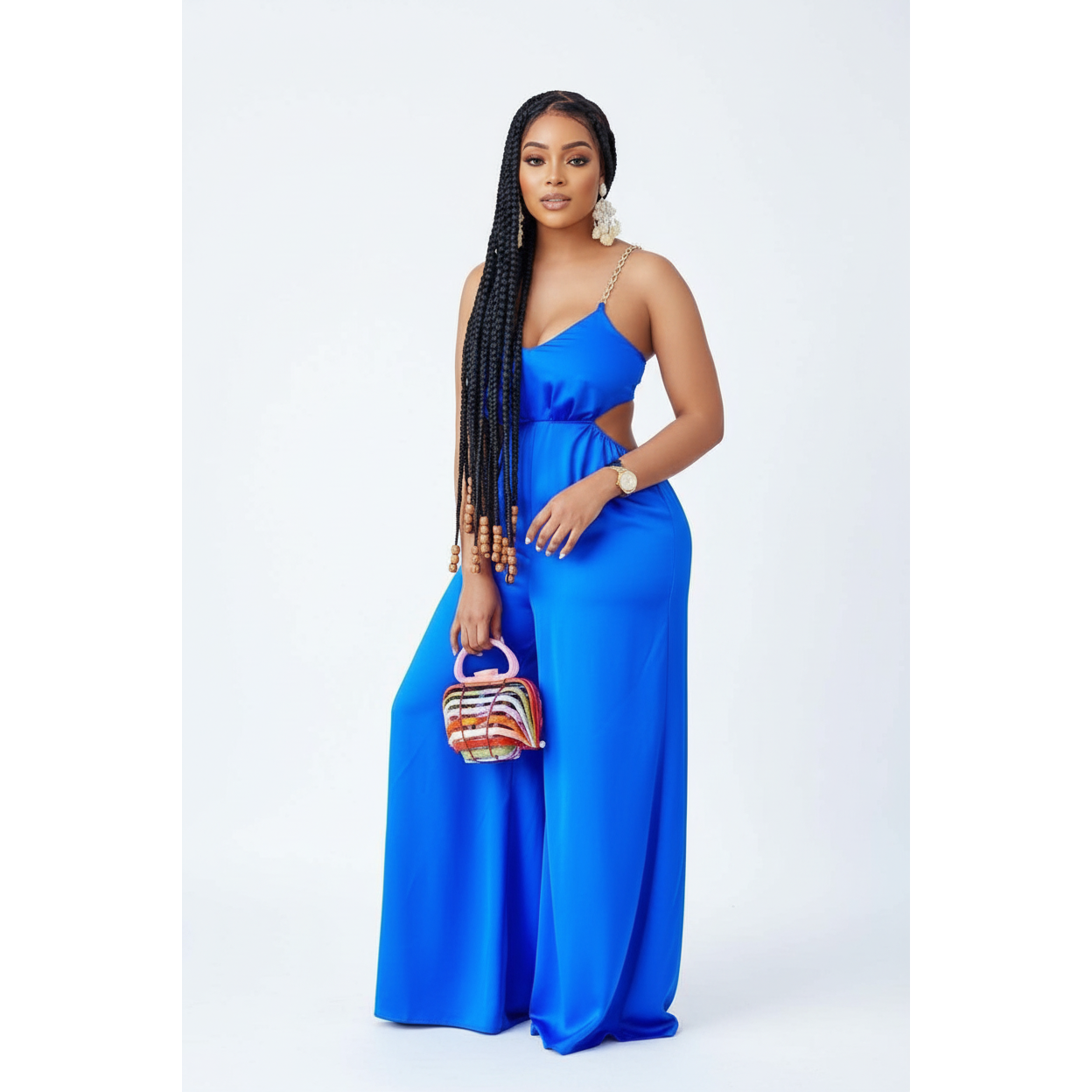 Wide Leg Back Tied Overall Jumpsuit