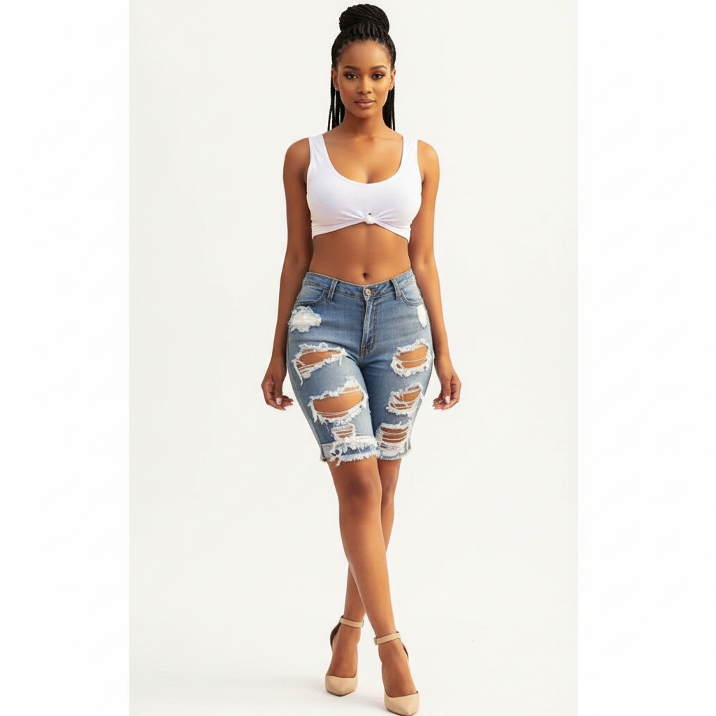 Distressed Denim Short