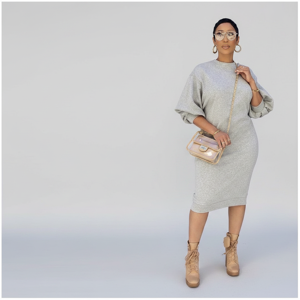Puff Sleeve Sweater Dress 
