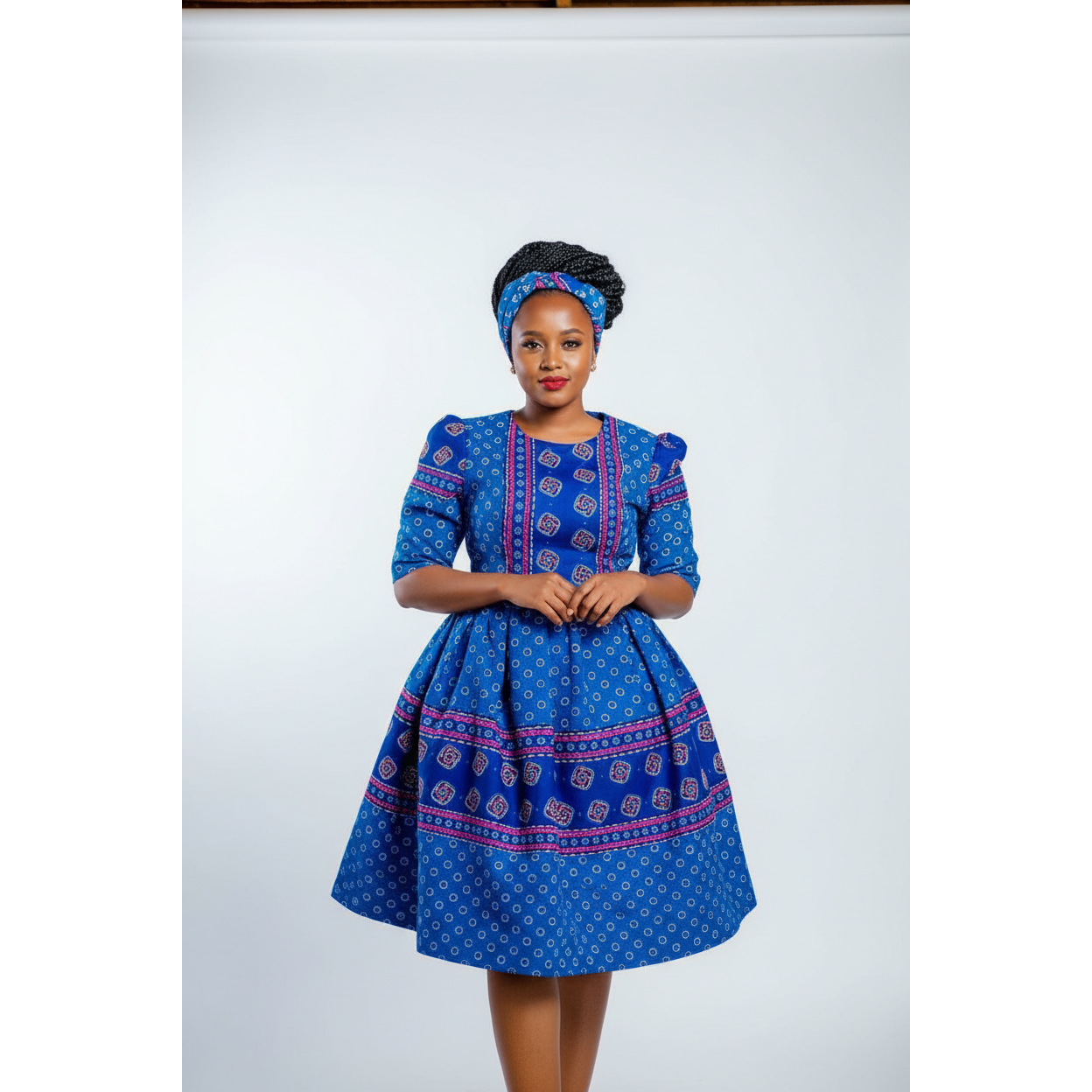 Three Quarter Sleeve Ankara Dress